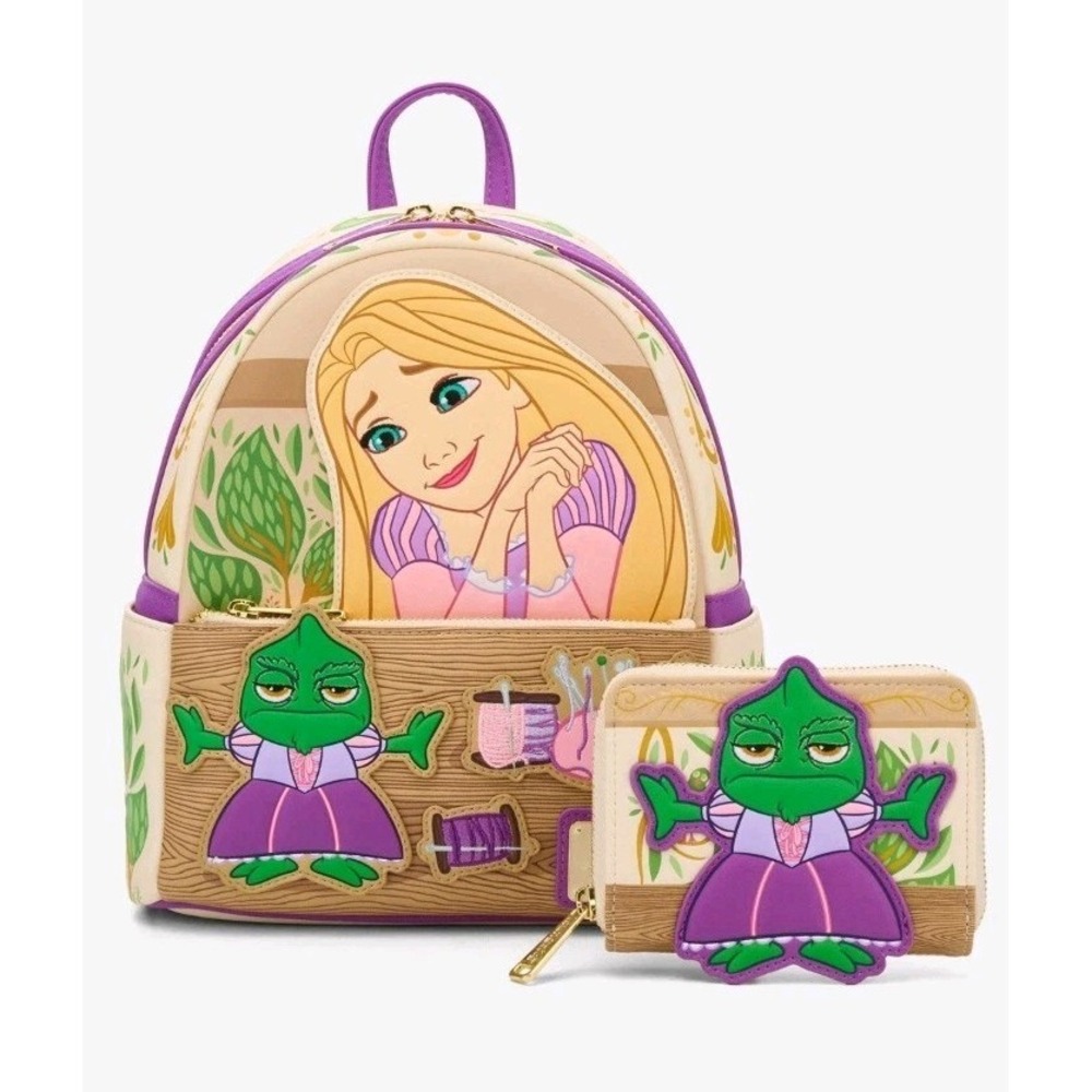 NWT Loungefly Disney Princess Tangled Pascal In Dress Zip Backpack & Wallet Set!